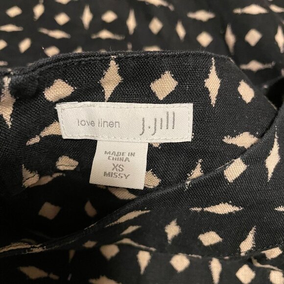 J. Jill Love Linen Black & Beige 100% Linen Patterned Dress Cap Sleeve XS Missy - Picture 5 of 6